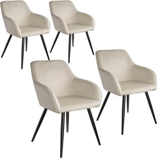 4er Set Stuhl Marilyn Samtoptik, schwarze Stuhlbeine - crème/schwarz