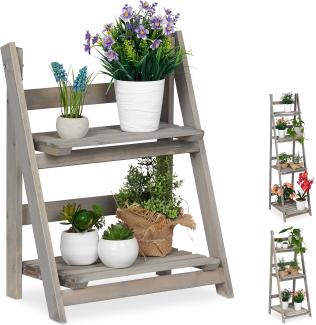 Relaxdays Blumentreppe, 2-stufig, Blumenleiter Holz, klappbar, Leiterregal für Pflanzen, HBT: 51,5 x 41 x 24 cm, grau