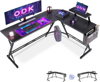 ODK Gaming Tisch, Computertisch, Gaming Schreibtisch mit runder Ecke, Gaming-Tisch mit Monitorablage (Kohlefaser Schwarz, 167 x 120 cm)