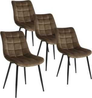 WOLTU 4 x Esszimmerstühle 4er Set Esszimmerstuhl Küchenstuhl Polsterstuhl Design Stuhl mit Rückenlehne, mit Sitzfläche aus Samt, Gestell aus Metall, Braun, BH142br-4