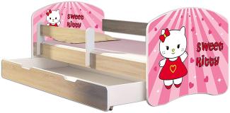 Kinderbett Jugendbett mit einer Schublade und Matratze Sonoma mit Rausfallschutz Lattenrost ACMA II 140x70 160x80 180x80 (15 Sweet Kitty, 140x70 + Bettkasten)