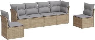 vidaXL 6-tlg. Garten-Sofagarnitur mit Kissen Beige Poly Rattan