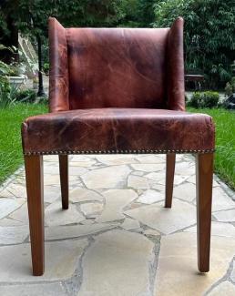 Casa Padrino Luxus Leder Esszimmer Stuhl Vintage Braun / Braun 56 x 52 x H. 81 cm - Massivholz Küchenstuhl mit edlem Echtleder - Esszimmer Möbel - Leder Möbel - Luxus Möbel