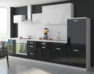Küche Color 340cm Küchenzeile Küchenblock Einbauküche in Hochglanz Schwarz/Weiß