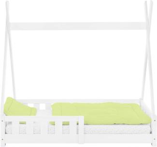 Kinderbett mit Rausfallschutz und Lattenrost 70x140 cm Minze aus Kiefernholz ML-Design