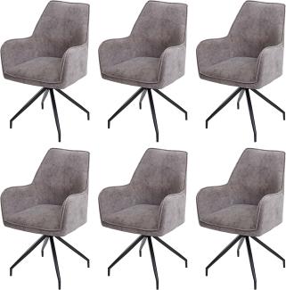 6er-Set Esszimmerstuhl HWC-K15, Küchenstuhl Polsterstuhl Stuhl mit Armlehne, Stoff/Textil Metall ~ dunkelgrau