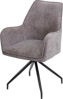 Esszimmerstuhl HWC-K15, Küchenstuhl Polsterstuhl Stuhl mit Armlehne, Stoff/Textil Metall ~ dunkelgrau