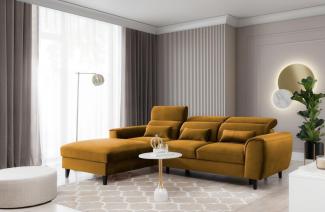Designer Sofa Forino mit Schlaf- und Klappfunktion Senf Links