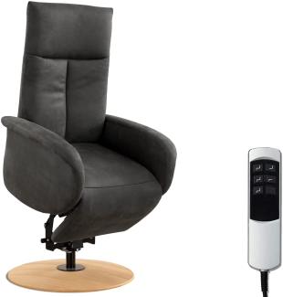 CAVADORE TV-Sessel Juba / Fernsehsessel mit Aufstehhilfe + elektrisch verstellbarer Relaxfunktion / 2 E-Motoren / 75 x 112 x 82 / Lederoptik, Grau