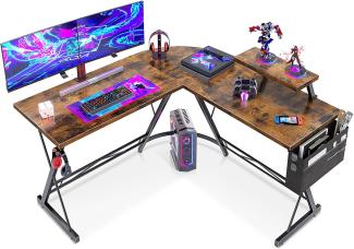 ODK L-förmiger Schreibtisch, Computertisch, Bürotisch mit runder Ecke, Gaming-Tisch mit Monitorablage, 127 x 127 cm, Weinlese
