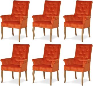 Casa Padrino Chesterfield Neo Barock Esszimmer Stuhl 6er Set Orange / Naturfarben - Küchenstühle mit Armlehnen - Esszimmer Möbel - Chesterfield Möbel - Neo Barock Möbel