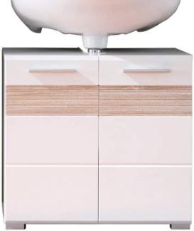 Waschbeckenunterschrank Mezzo in weiß Hochglanz und Sonoma Eiche 60 cm