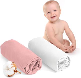 Dreamzie - Spannbettlaken 60x120 Baby 2er Pack - Baumwolle Oeko Tex Zertifiziert - Weiß und Rose - 100% Jersey Spannbettlaken 60x120cm