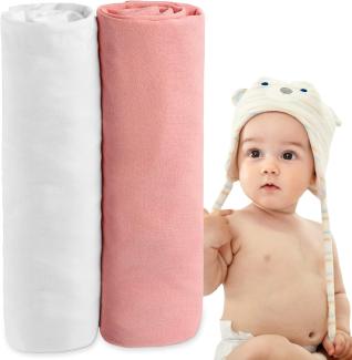 Dreamzie - Spannbettlaken 60x120 Baby 2er Pack - Baumwolle Oeko Tex Zertifiziert - Weiß und Rose - 100% Jersey Spannbettlaken 60x120cm