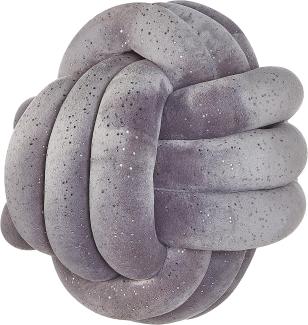 Dekokissen Knoten Ball Flechtmuster mit Glitzer Samtstoff grau 30 x 30 cm MALNI