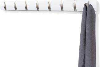 Umbra Flip 8 Garderobenhaken – Moderne, Schlichte und Platzsparende Garderobenleiste mit 8 Beweglichen Haken für Jacken, Mäntel, Schals, Handtaschen und Mehr, Hochglanz Weiß