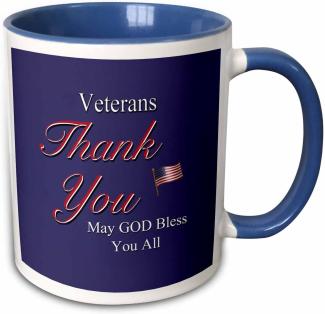 3dRose Thank You, Veteranen, May God Bless You, Text, mit USA-Flagge in Rot, Weiß, Blau, Keramik, Mehrfarbig, 10,16 x 7,62 x 9,52 cm