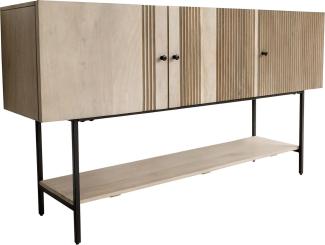 Sideboard Nencia 165 cm Mango White Wash Metall Schwarz 3 Türen