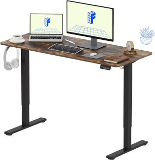 FLEXISPOT Basic Plus 140x60cm Elektrisch Höhenverstellbarer Schreibtisch - Memory-Handsteuerung - Sitz-Stehpult für Büro & Home-Office (vintagebraun, schwarz Gestell)