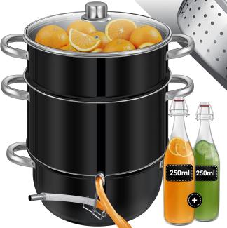 KESSER® Dampfentsafter 15 L Edelstahl Entsafter Saftpresse Inkl. 2x Bügelflasche Obst und Gemüse - für alle Herdarten geeignet auch Induktion| Ø 26cm | spülmaschinengeeignet Induktionsdampfentsafter Schwarz / Fassungsvermögen 15 L