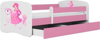 Kocot Kids 'Prinzessin auf dem Pony' Einzelbett pink/weiß 80x180 cm inkl. Rausfallschutz, Matratze, Schublade und Lattenrost