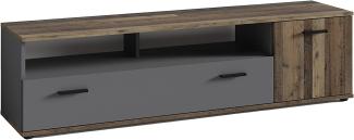 byLIVING TV-Board JAKOB / Lowboard anthrazit, Old Wood braun / Schrank mit 1 Tür und 1 Klappe / offenes Fach für Soundbar / B 150, H 40, T 35,5 cm