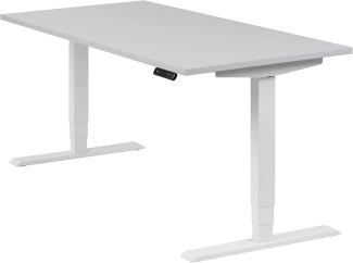 boho office® homedesk - elektrisch stufenlos höhenverstellbares Tischgestell in Weiß mit Memoryfunktion, inkl. Tischplatte in 160 x 80 cm in Lichtgrau