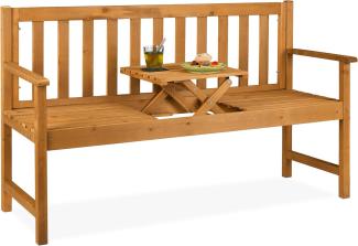 Relaxdays Gartenbank mit integriertem Tisch, 3 Sitzer, robuste Holz Sitzbank, Garten & Balkon, HBT: 90x152x56 cm, Natur