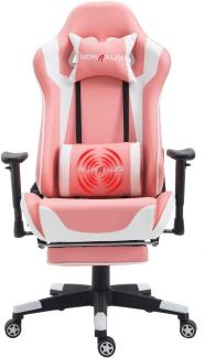 Nokaxus Gaming-Stuhl Bürostuhl Größe hohe Rückenlehne ergonomischer Rennsitz mit Massage Lendenwirbelstütze und einziehbarer Fußstütze PU-Leder 90-180 Grad Anpassung der Rückenlehne (Yk-6008-pink)