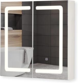 Aquamarin® Spiegelschrank mit LED Beleuchtung - 2 Türig, mit Touchschalter, Steckdose, Dimmbar, Warmweiß/Neutral/Kaltweiß - Badschrank, Badezimmerschrank, Wandschrank mit Spiegel, Badspiegel Schrank