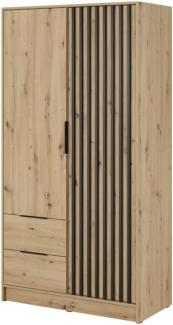 Kleiderschrank mit Spiegel BELANDA 3D, 155x200x51, Eiche artisan/schwarz