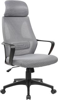 Bürostuhl mit Lordosenstütze im Netzstoff-Design Schreibtischstuhl mit Wippfunktion ergonomischer Drehstuhl mit einer verstellbaren atmungsaktiven Rückenlehne Schwarz/Grau
