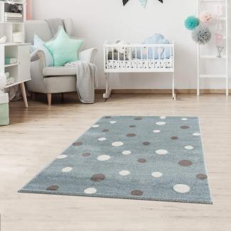 Jimri Kinderteppich DOTS l Pünktchen Gepunktet l Öko-Tex Siegel | Farbe: Beige Blau Rosa | Kinderzimmer/Jugendzimmer (Mint, 80x150 cm)