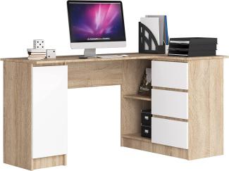 Eck-Schreibtisch B-20 mit 3 Schubladen, 2 Ablagen und einem Regalfach mit Tür Links- oder rechtsseitig, B155 x H77 x T85, 60 kg