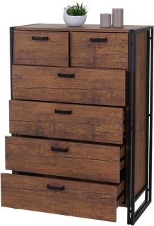 Highboard HWC-A27, 6 Schubladen, 115x80x40cm ,3D-Struktur, Wildeiche-Optik