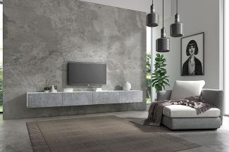 Wuun® TV Board hängend/8 Größen/5 Farben/280cm Matt Weiß- Beton/Lowboard Hängeschrank Hängeboard Wohnwand/Hochglanz & Naturtöne/Somero