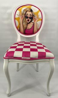 Casa Padrino Barock Esszimmer Stuhl Rosa / Mehrfarbig / Weiß - Handgefertigter Antik Stil Stuhl mit Design - Esszimmer Möbel im Barockstil - Edel & Prunkvoll