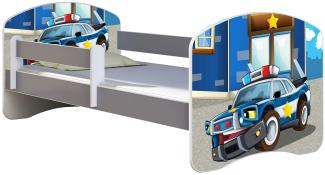 ACMA Kinderbett Jugendbett mit Einer Schublade und Matratze Grau mit Rausfallschutz Lattenrost II (38 Polizei, 180x80)