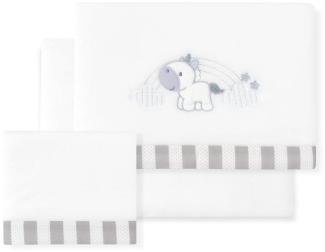 INTERBABY · Fleece-Plüsch-Bettlaken-Set für Babybett "Unicornio Nube" weißgrau· 3- Teilig Winter -Bettwäsche-Set für Babywiege