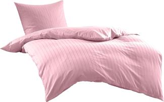 Bettwaesche-mit-Stil Mako Satin Damast Bettwäsche Streifen "Lima" rose Garnitur 135x200 + 80x80