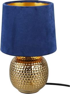 LED Tischleuchte Blau/Gold Keramikfuß Samtschirm - Ø16cm, H. 26cm
