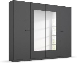 Rauch Möbel Florenz Schrank Kleiderschrank Drehtürenschrank mit Spiegel, Graumetallic, 4-türig, inkl. 2 Kleiderstangen, 2 Einlegeböden BxHxT 226x210x54 cm