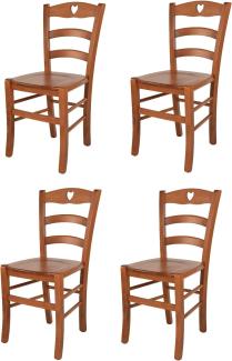 Tommychairs - 4er Set Stühle CUORE für Küche und Esszimmer, Robuste Struktur aus Buchenholz in der Farbe Kirschholz lackiert und Sitzfläche aus Holz