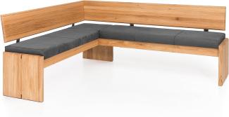 Möbel-Eins SCOTT Eckbank mit Truhe, Material Massivholz/Bezug Kunstleder Kernbuche 167 x 192 cm grau