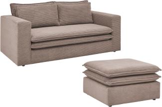 Sofa 2-Sitzer Pesaro in braun Cord Set inkl. Hocker
