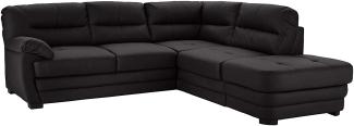 Mivano Ecksofa Royale / Zeitloses L-Form-Sofa mit Schlaffunktion, kleinem Bettkasten, Ottomane und hohen Rückenlehnen / 246 x 90 x 230 / Lederoptik, schwarz
