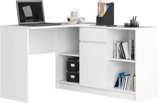 AKORD Eck-Schreibtisch B-17, 2-in-1 Kombination Schreibtisch + Kommode mit 1 Schublade, 1 Ablagefach mit Tür und 2 offenen Ablagen, Gesamtmaße B120 x H79/77 x T126, 68 kg Weiß