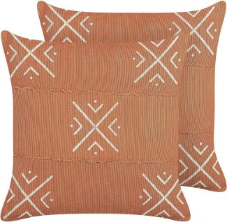 Dekokissen geometrisches Muster Baumwolle orange weiß 45 x 45 cm 2er Set VITIS