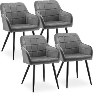 CLIPOP Esszimmerstühle 4er Set Samt Küchenstuhl Polsterstuhl Retro Design Armlehnstuhl mit Rückenlehne Sessel und Metallbeine (Grau, 4)