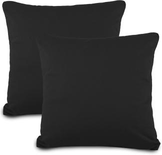 aqua-textil Classic Line Kissenbezug 2er-Set 80 x 80 cm schwarz Baumwolle Kissen Bezug Kissenhülle, Kopfkissenüberzug, Pillowcase, Bettkissen, Kopfkissenbezug, Reißverschluss Jersey